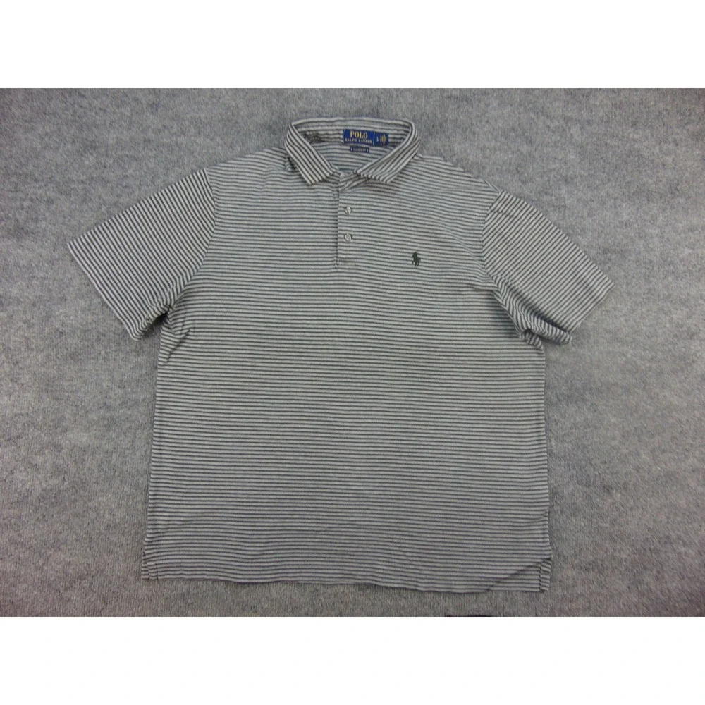 Polo Ralph Lauren Polo Mens L Classic Fit Gray‎ Striped Short Sleeve Preppy Core